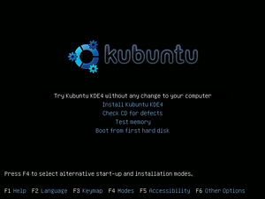 Kubuntu uses a familiar boot from CD screen.