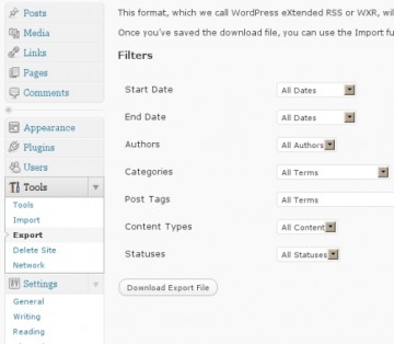 WordPress 3 - Exporting a Website