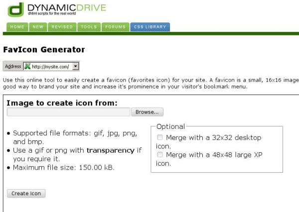 Favicon Creator at Dynamic Drive