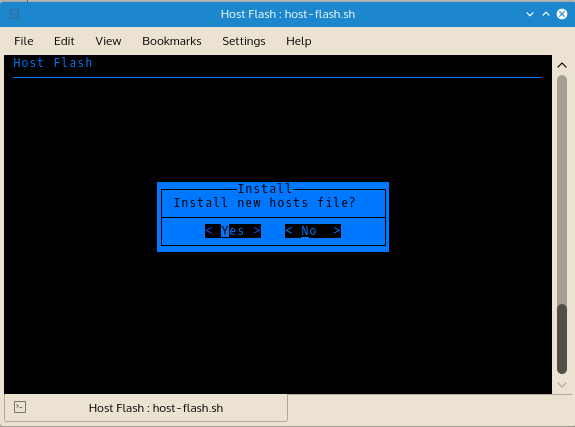When the new hosts file has been compiled and is ready for installation, Host Flash asks for permission to install the new hosts file. If you say 'no' Host Flash will tell you where the new hosts file is stored so you can review it and install it manually.