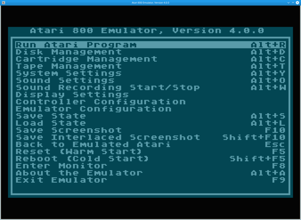 Atari800 Configuration Screen Screenshot